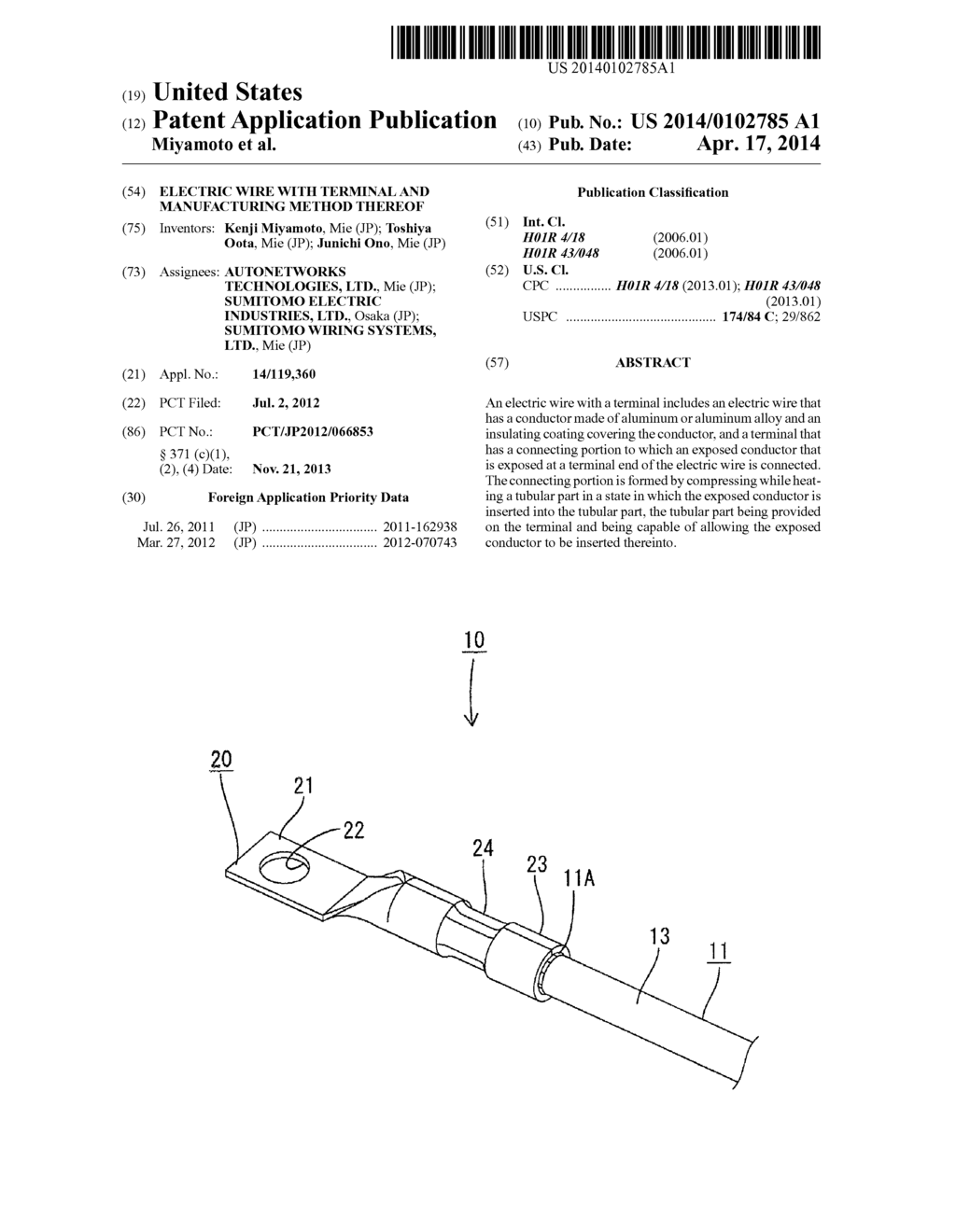 ELECTRIC WIRE WITH TERMINAL AND MANUFACTURING METHOD THEREOF - diagram, schematic, and image 01