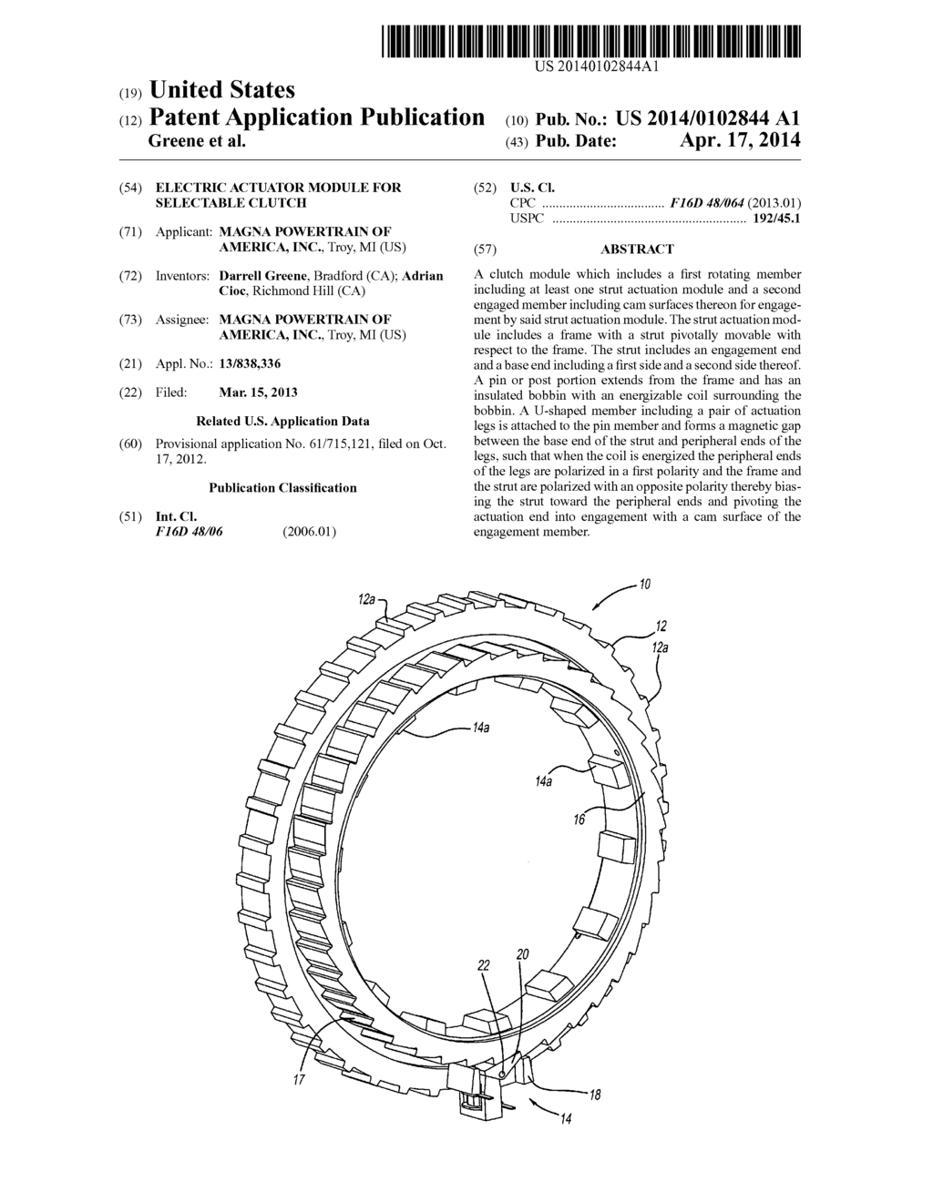 ELECTRIC ACTUATOR MODULE FOR SELECTABLE CLUTCH - diagram, schematic, and image 01