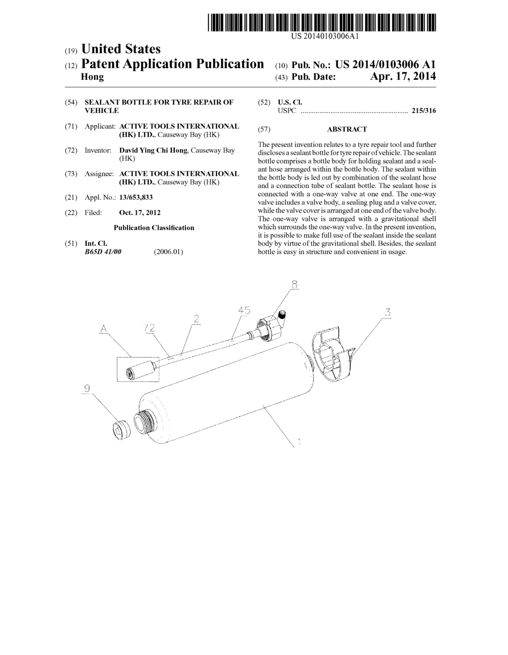 Sealant Bottle for Tyre Repair of Vehicle - diagram, schematic, and image 01