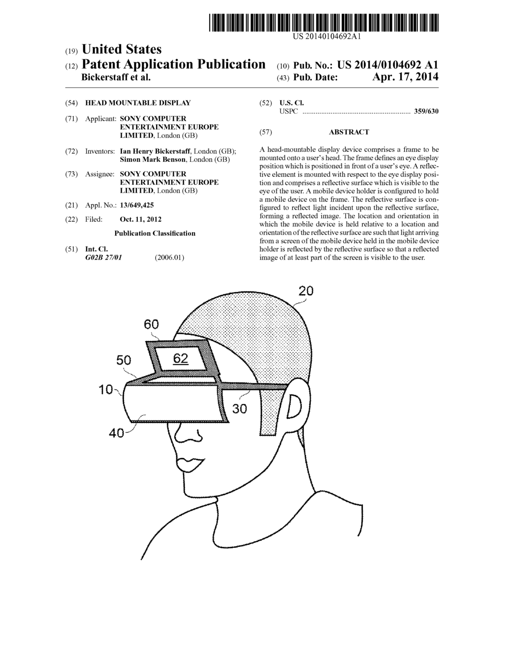 HEAD MOUNTABLE DISPLAY - diagram, schematic, and image 01