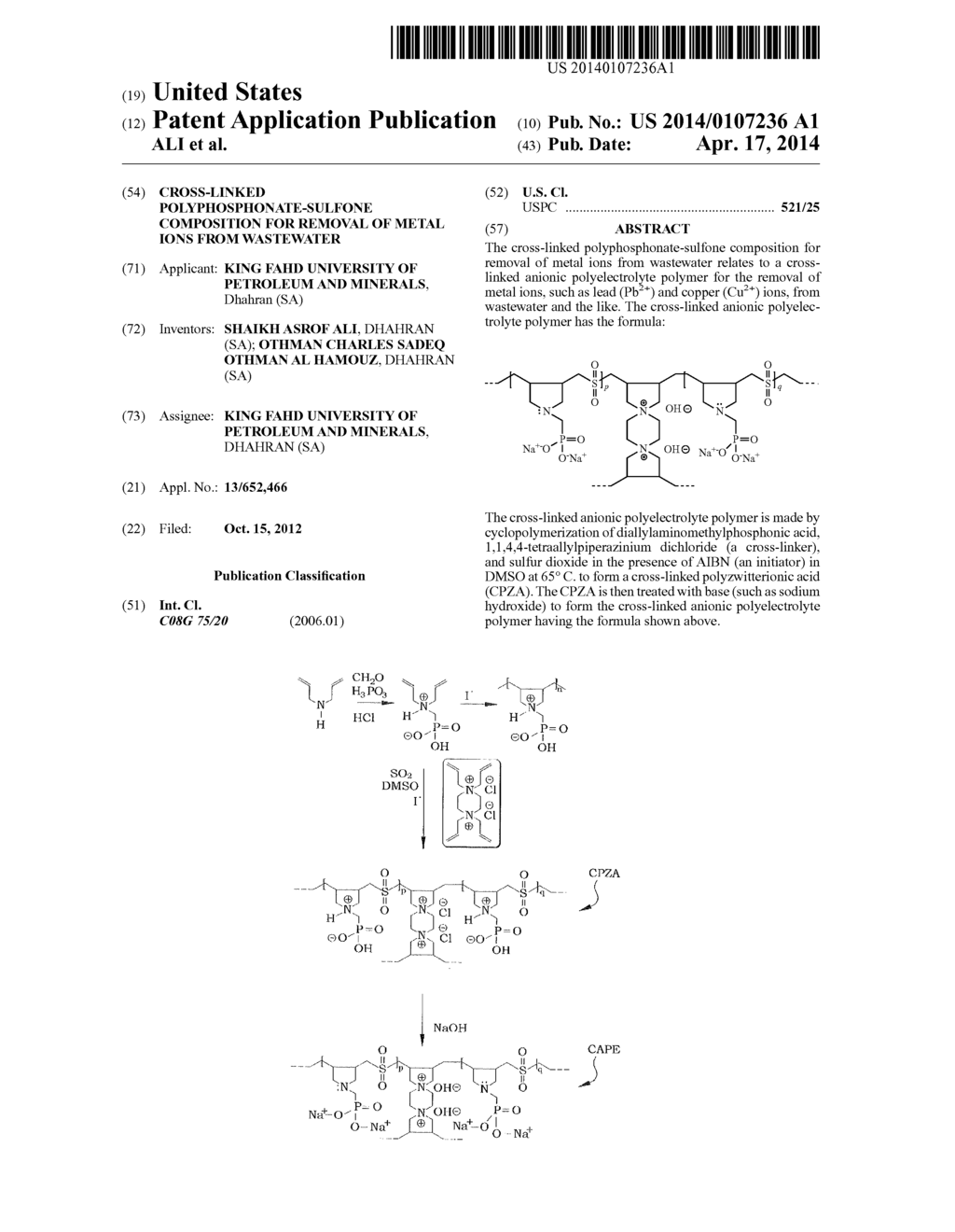 CROSS-LINKED POLYPHOSPHONATE-SULFONE COMPOSITION FOR REMOVAL OF METAL IONS     FROM WASTEWATER - diagram, schematic, and image 01