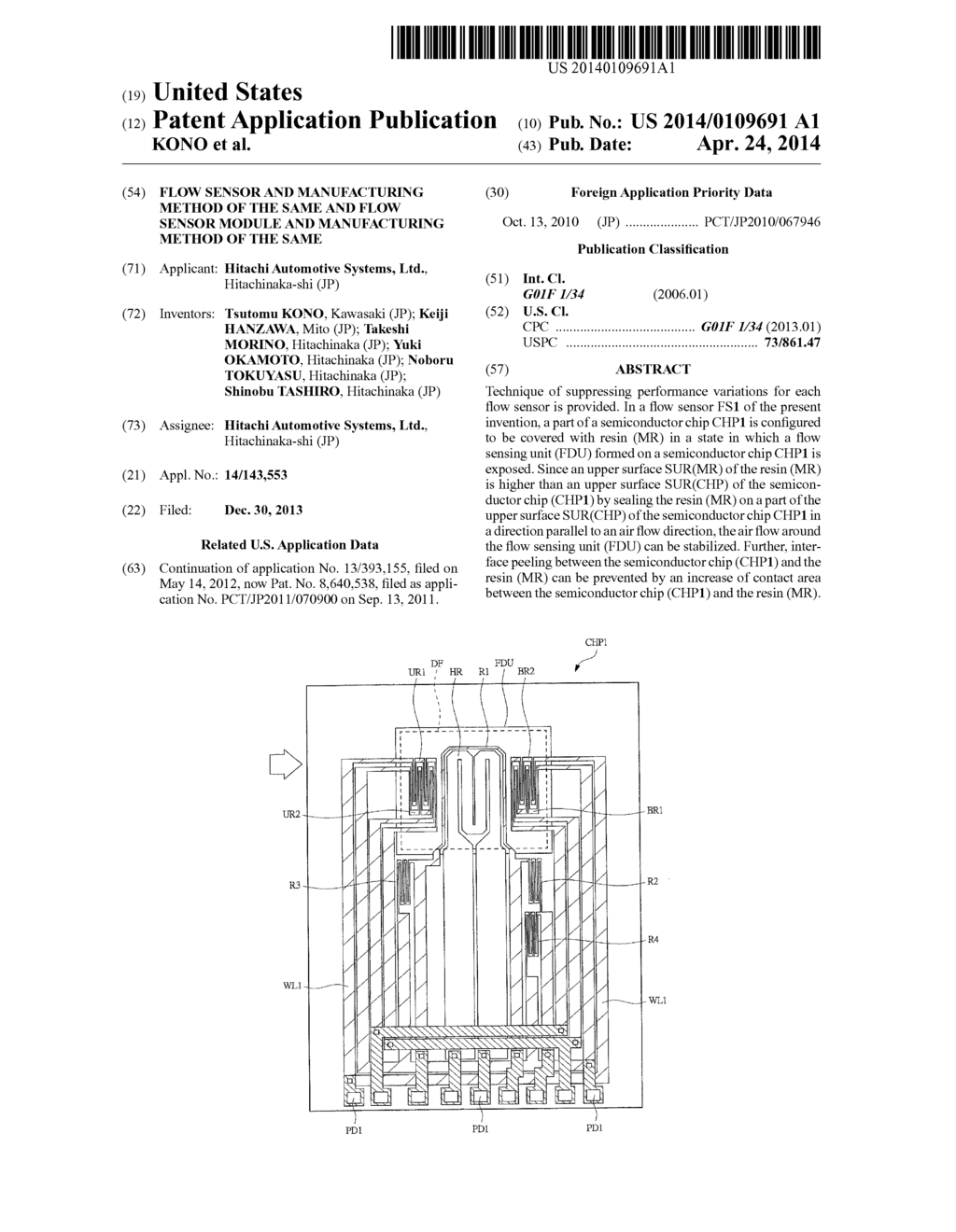 Flow Sensor and Manufacturing Method of the Same and Flow Sensor Module     and Manufacturing Method of the Same - diagram, schematic, and image 01