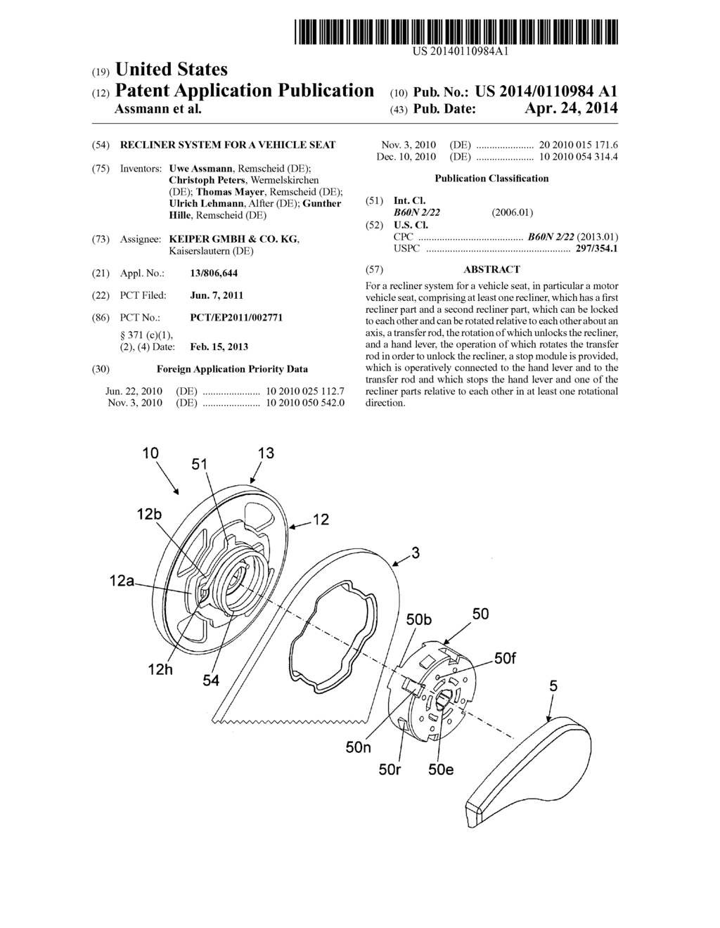 RECLINER SYSTEM FOR A VEHICLE SEAT - diagram, schematic, and image 01