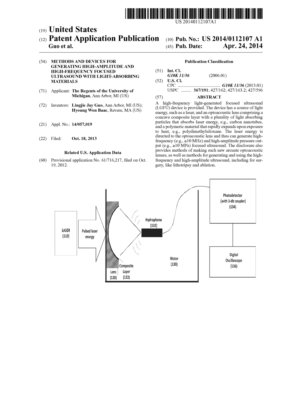 METHODS AND DEVICES FOR GENERATING HIGH-AMPLITUDE AND HIGH-FREQUENCY     FOCUSED ULTRASOUND WITH LIGHT-ABSORBING MATERIALS - diagram, schematic, and image 01