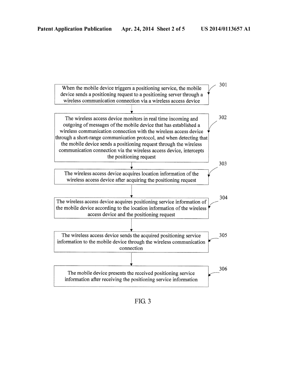 METHOD AND WIRELESS ACCESS DEVICE FOR IMPLEMENTING POSITIONING SERVICE FOR     MOBILE DEVICE - diagram, schematic, and image 03