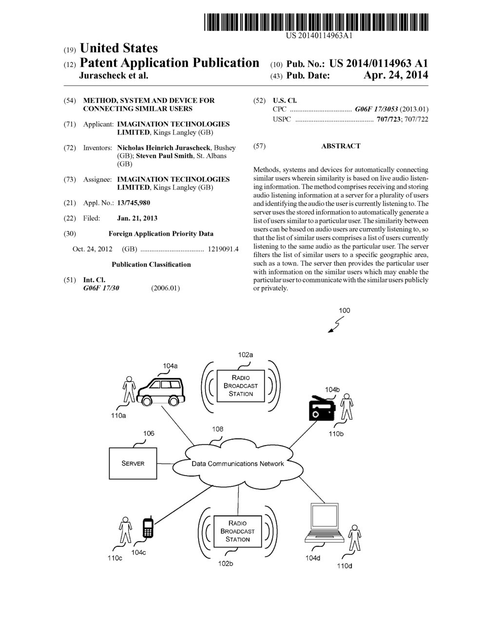 METHOD, SYSTEM AND DEVICE FOR CONNECTING SIMILAR USERS - diagram, schematic, and image 01