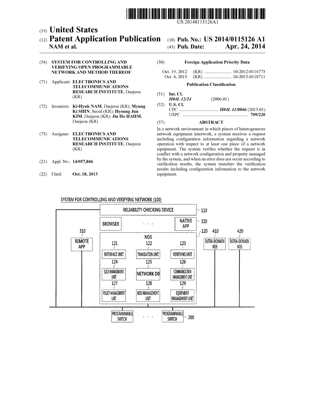 SYSTEM FOR CONTROLLING AND VERIFYING OPEN PROGRAMMABLE NETWORK AND METHOD     THEREOF - diagram, schematic, and image 01