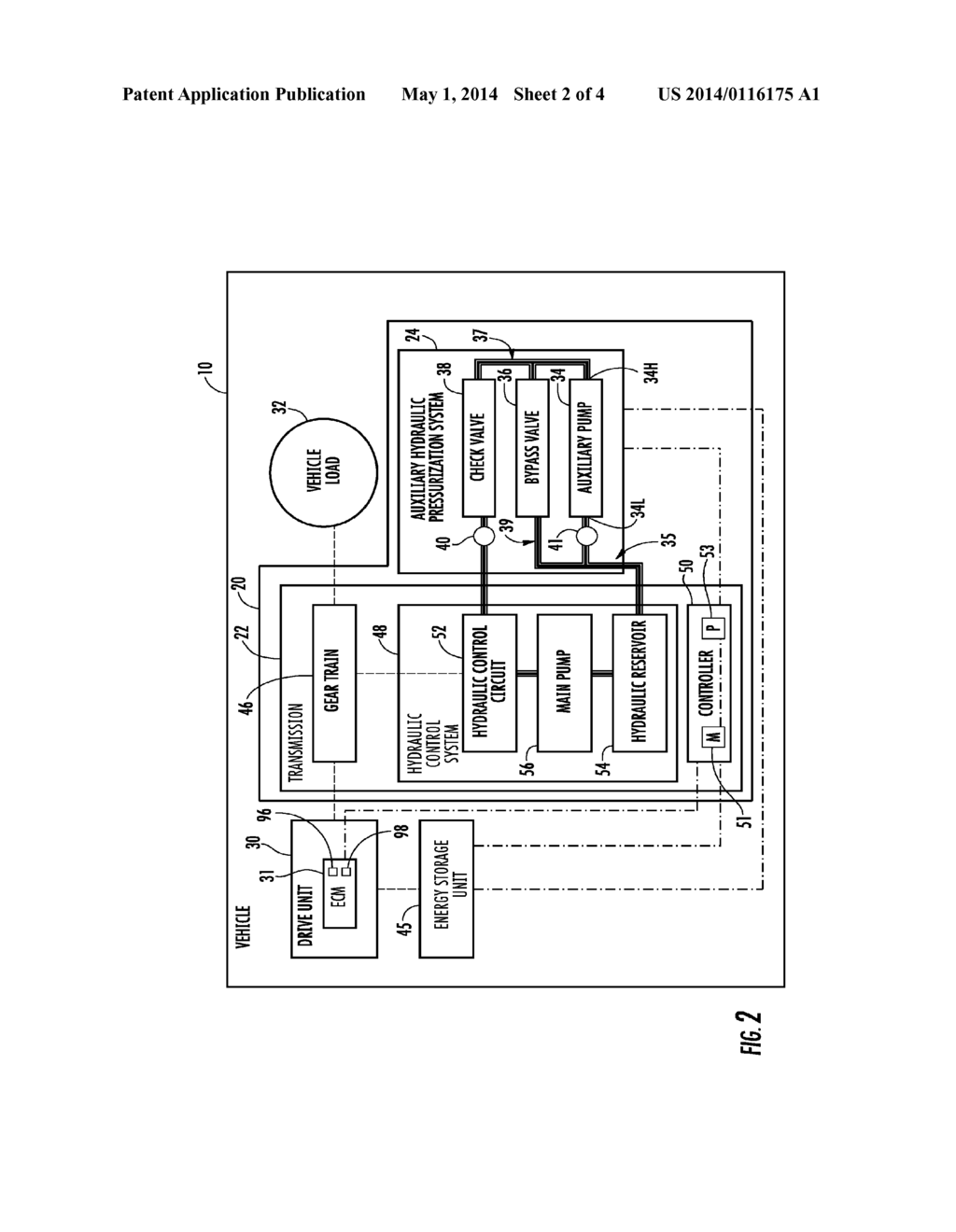 Engine-Off Auxiliary Hydraulic Pressurization System and Method for a     Transmission - diagram, schematic, and image 03