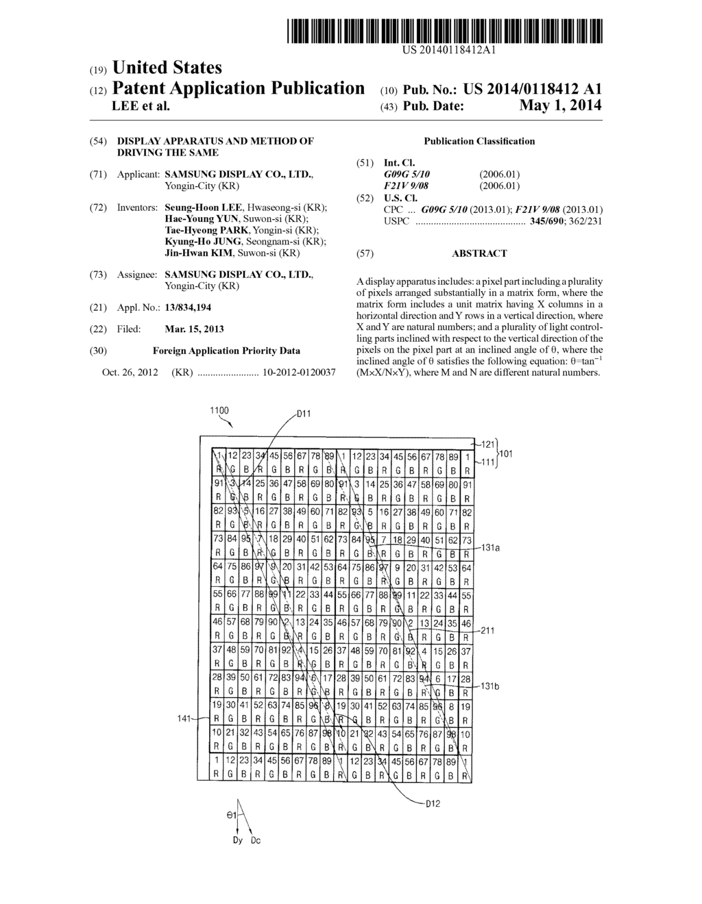 DISPLAY APPARATUS AND METHOD OF DRIVING THE SAME - diagram, schematic, and image 01