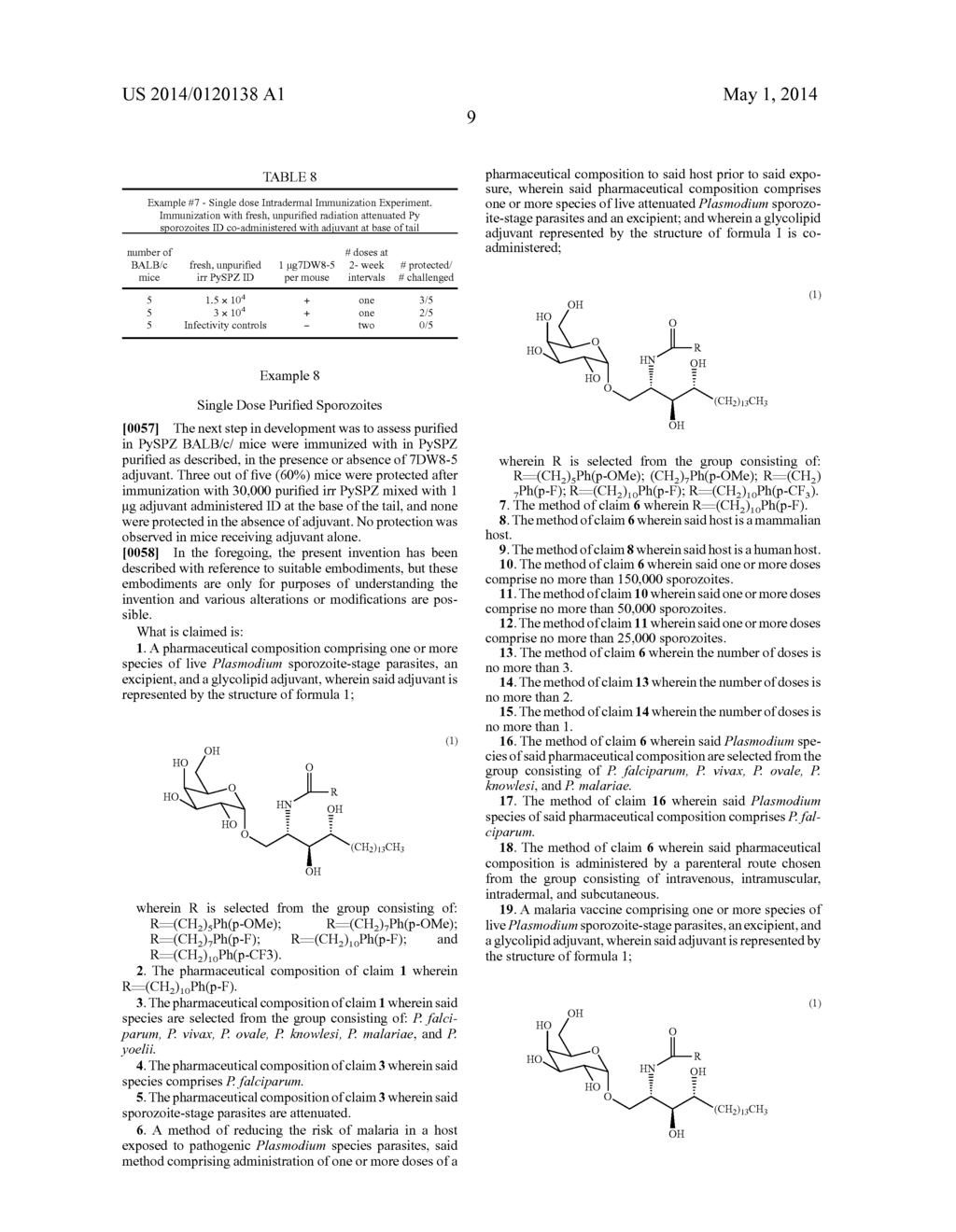 PHARMACEUTICAL COMPOSITIONS COMPRISING ATTENUATED PLASMODIUM SPOROZOITES     AND GLYCOLIPID ADJUVANTS - diagram, schematic, and image 11