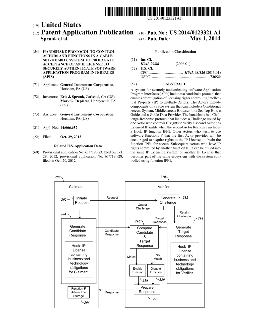 HANDSHAKE PROTOCOL TO CONTROL ACTORS AND FUNCTIONS IN A CABLE SET-TOP-BOX     SYSTEM TO PROPAGATE ACCEPTANCE OF AN IP LICENSE TO SECURELY AUTHENTICATE     SOFTWARE APPLICATION PROGRAM INTERFACES (APIs) - diagram, schematic, and image 01