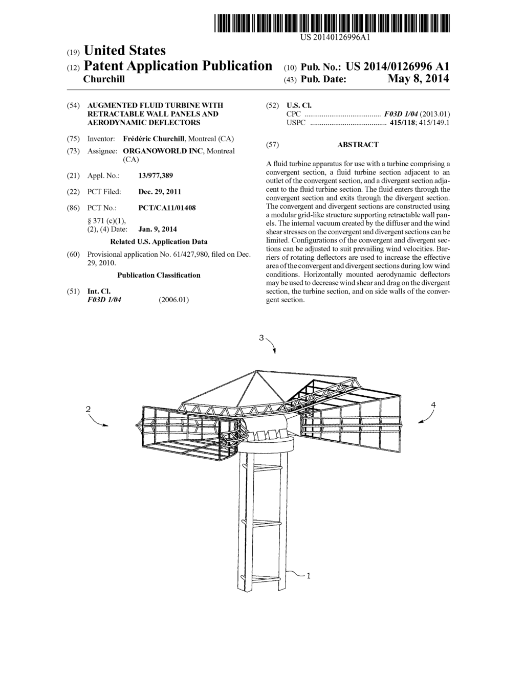 AUGMENTED FLUID TURBINE WITH RETRACTABLE WALL PANELS AND AERODYNAMIC     DEFLECTORS - diagram, schematic, and image 01