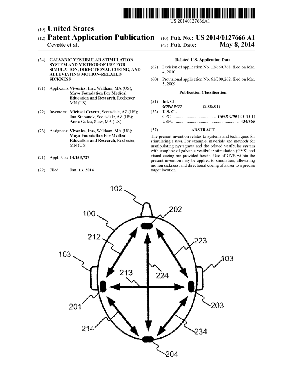 GALVANIC VESTIBULAR STIMULATION SYSTEM AND METHOD OF USE FOR SIMULATION,     DIRECTIONAL CUEING, AND ALLEVIATING MOTION-RELATED SICKNESS - diagram, schematic, and image 01