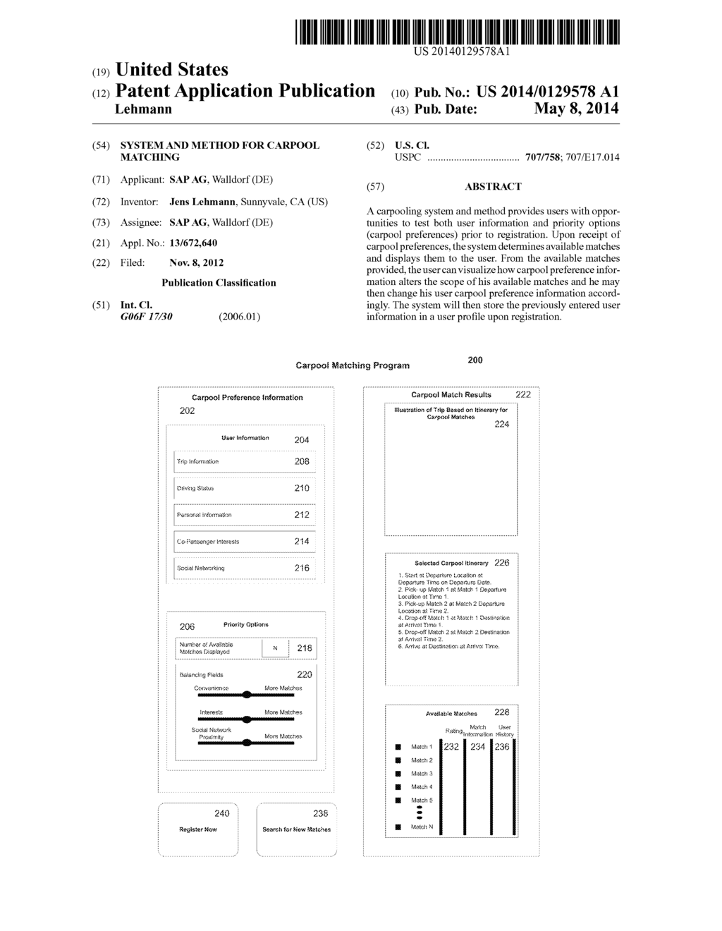 SYSTEM AND METHOD FOR CARPOOL MATCHING - diagram, schematic, and image 01