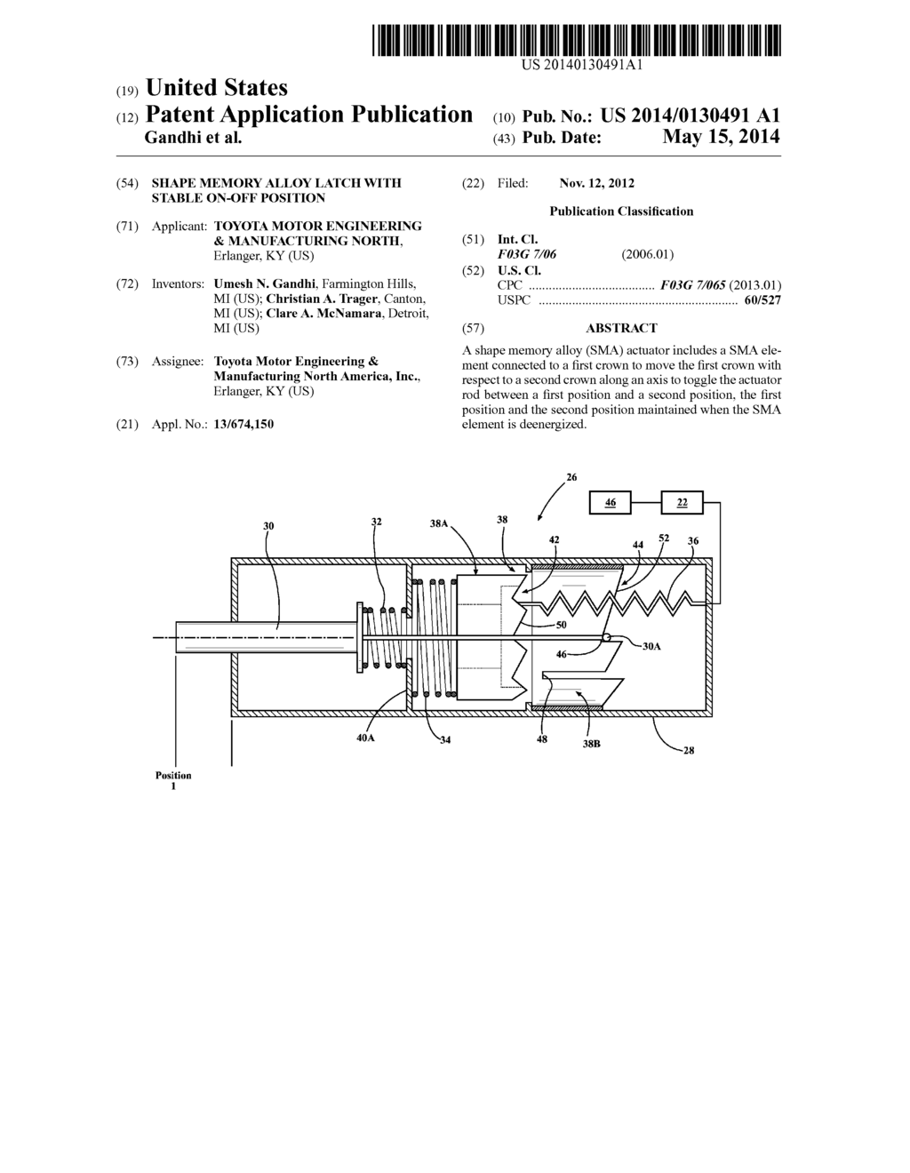 SHAPE MEMORY ALLOY LATCH WITH STABLE ON-OFF POSITION - diagram, schematic, and image 01