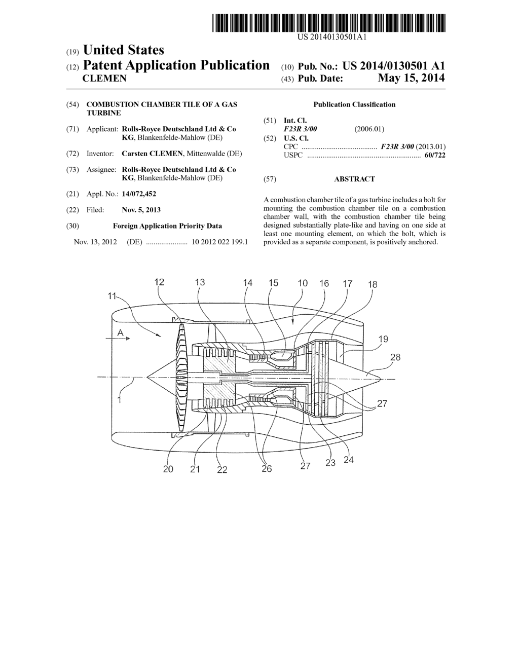 COMBUSTION CHAMBER TILE OF A GAS TURBINE - diagram, schematic, and image 01