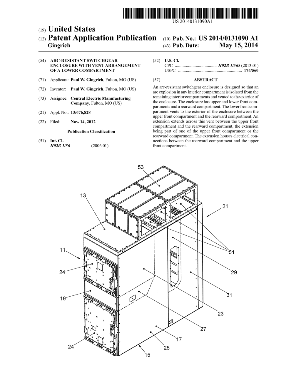 ARC-RESISTANT SWITCHGEAR ENCLOSURE WITH VENT ARRANGEMENT OF A LOWER     COMPARTMENT - diagram, schematic, and image 01