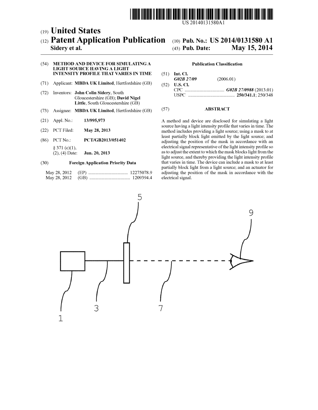 METHOD AND DEVICE FOR SIMULATING A LIGHT SOURCE HAVING A LIGHT INTENSITY     PROFILE THAT VARIES IN TIME - diagram, schematic, and image 01