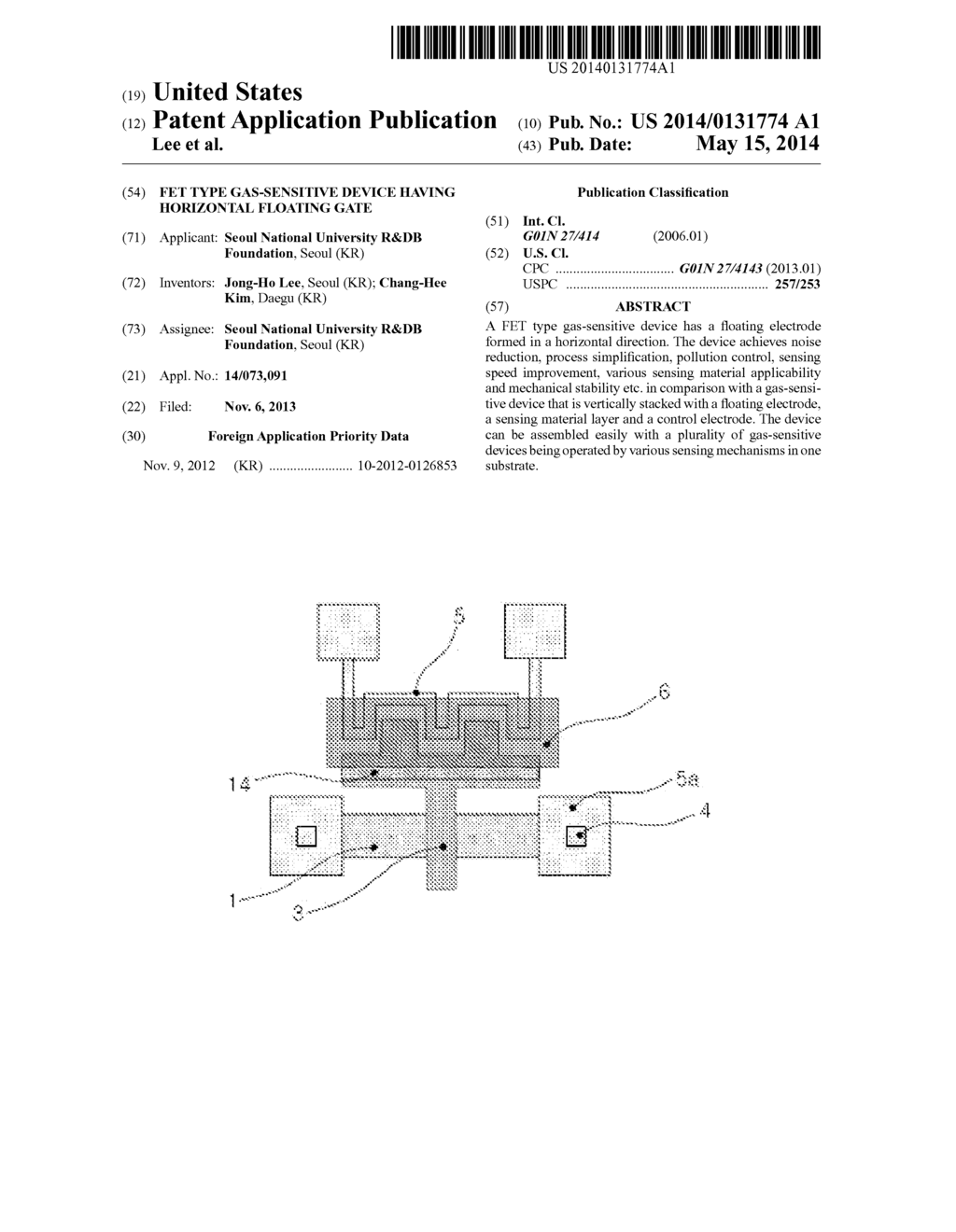 FET TYPE GAS-SENSITIVE DEVICE HAVING HORIZONTAL FLOATING GATE - diagram, schematic, and image 01