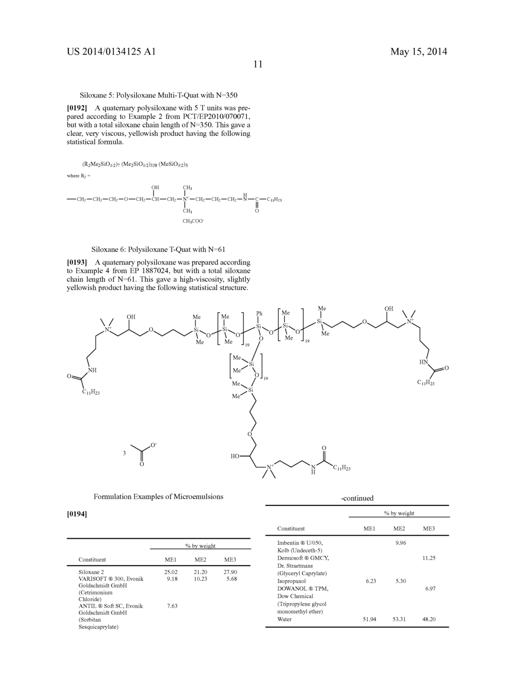 MICROEMULSION OF POLYSILOXANES CONTAINING QUATERNARY AMMONIUM GROUPS,     PRODUCTION AND USE THEREOF - diagram, schematic, and image 14