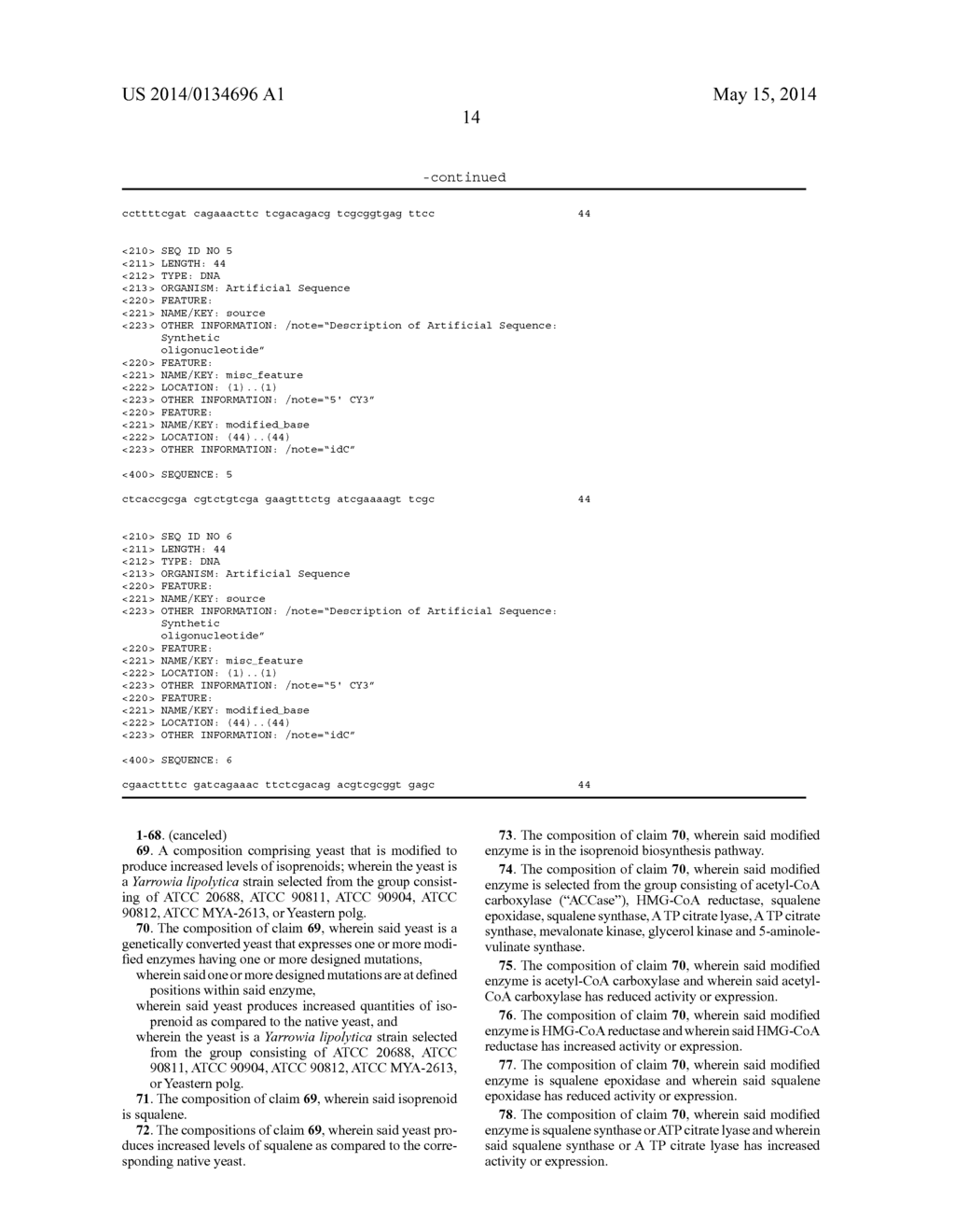 METHODS AND COMPOSITIONS FOR PRODUCING SQUALENE USING YEAST - diagram, schematic, and image 15