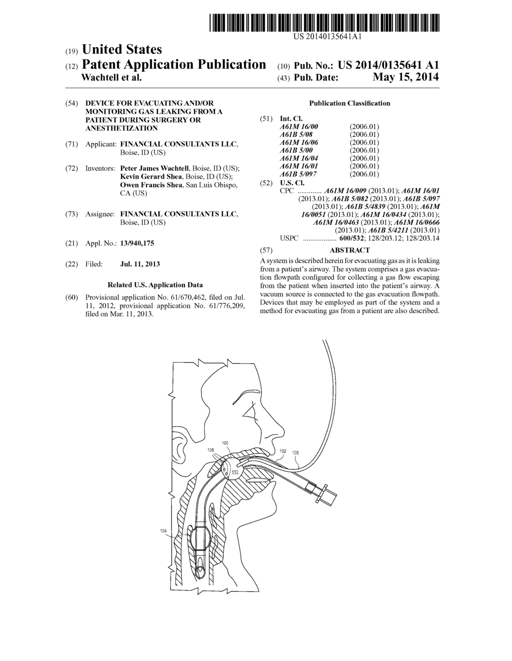 DEVICE FOR EVACUATING AND/OR MONITORING GAS LEAKING FROM A PATIENT DURING     SURGERY OR ANESTHETIZATION - diagram, schematic, and image 01