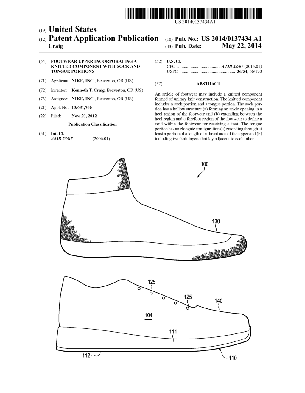 Footwear Upper Incorporating A Knitted Component With Sock And Tongue     Portions - diagram, schematic, and image 01