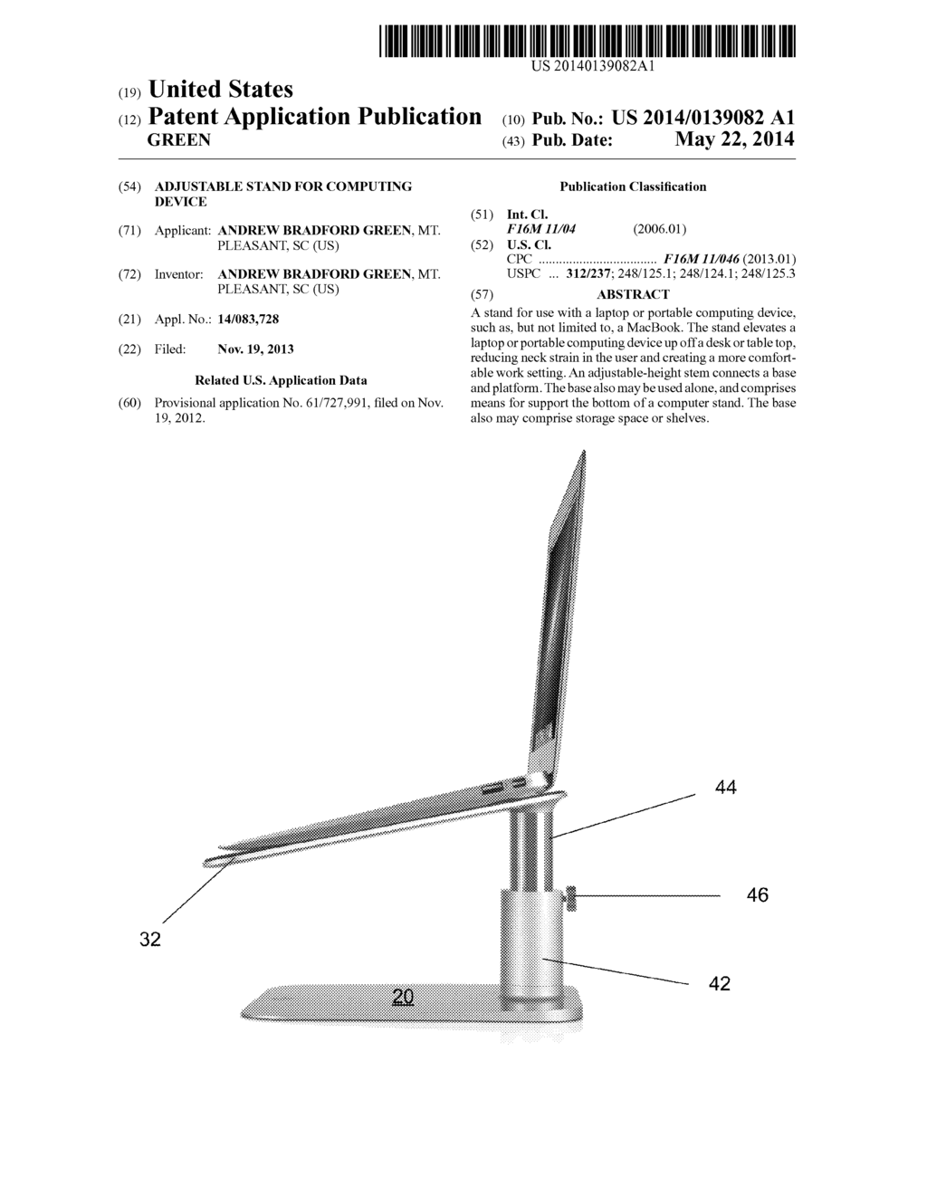 ADJUSTABLE STAND FOR COMPUTING DEVICE - diagram, schematic, and image 01