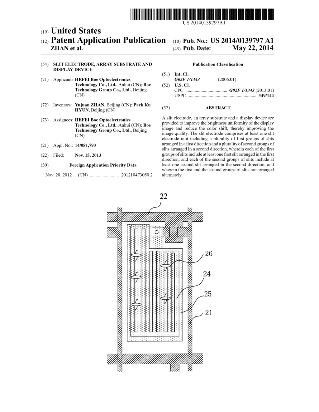 SLIT ELECTRODE, ARRAY SUBSTRATE AND DISPLAY DEVICE - diagram, schematic, and image 01