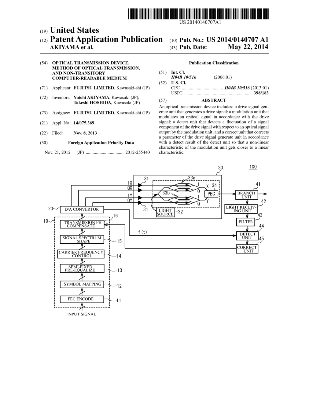 OPTICAL TRANSMISSION DEVICE, METHOD OF OPTICAL TRANSMISSION, AND     NON-TRANSITORY COMPUTER-READABLE MEDIUM - diagram, schematic, and image 01