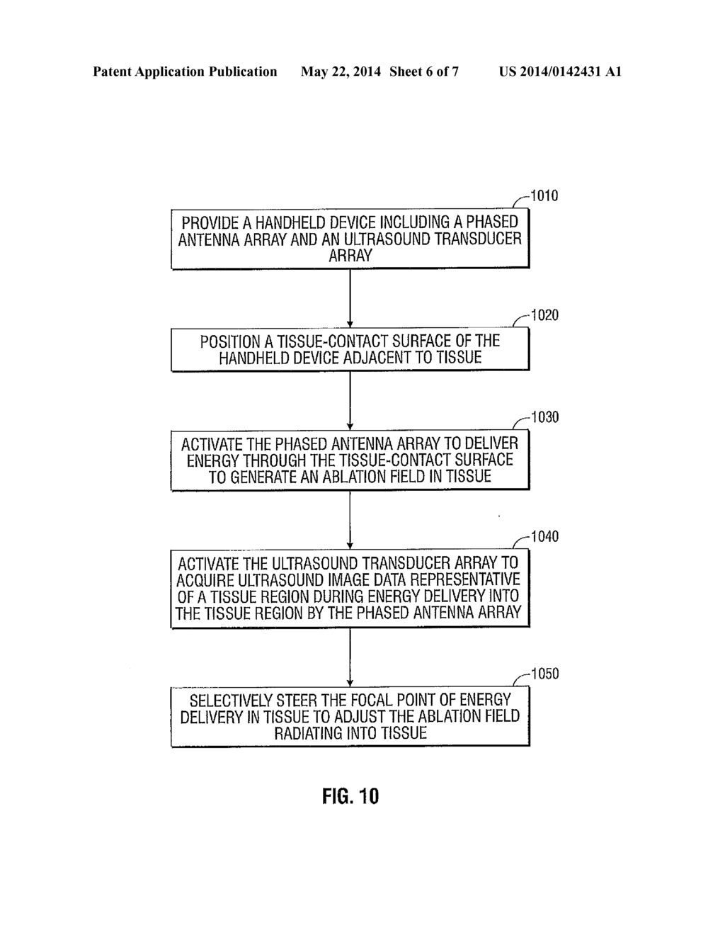 ENERGY-DELIVERY DEVICE INCLUDING ULTRASOUND TRANSDUCER ARRAY AND PHASED     ANTENNA ARRAY, AND METHODS OF ADJUSTING AN ABLATION FIELD RADIATING INTO     TISSUE USING SAME - diagram, schematic, and image 07