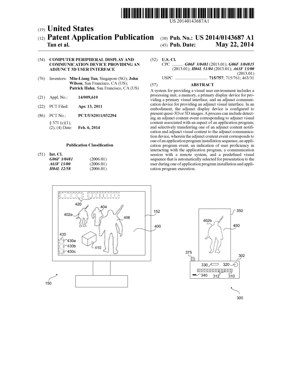 Computer Peripheral Display and Communication Device Providing an Adjunct     3d User Interface - diagram, schematic, and image 01