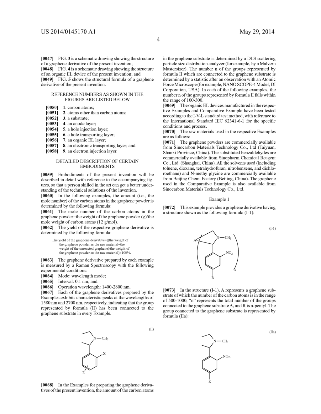 GRAPHENE DERIVATIVES, TRANSPARENT CONDUCTIVE FILMS,     ORGANICELECTROLUMINESCENT DEVICES, METHODS OF PREPARING THE GRAPHENE     DERIVATIVES AND METHODS OF PREPARING ANODE LAYERS OF THE DEVICES - diagram, schematic, and image 07