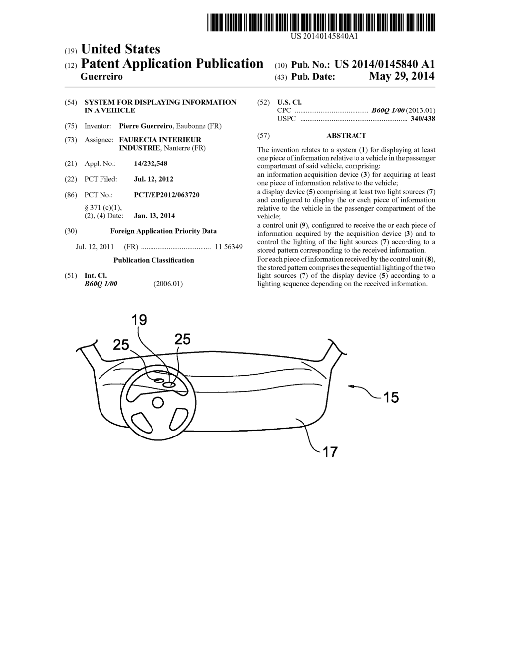 SYSTEM FOR DISPLAYING INFORMATION IN A VEHICLE - diagram, schematic, and image 01