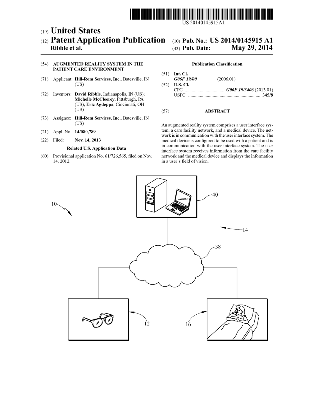 AUGMENTED REALITY SYSTEM IN THE PATIENT CARE ENVIRONMENT - diagram, schematic, and image 01