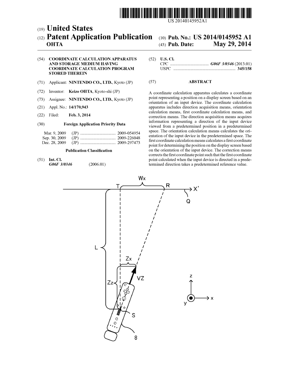 COORDINATE CALCULATION APPARATUS AND STORAGE MEDIUM HAVING COORDINATE     CALCULATION PROGRAM STORED THEREIN - diagram, schematic, and image 01