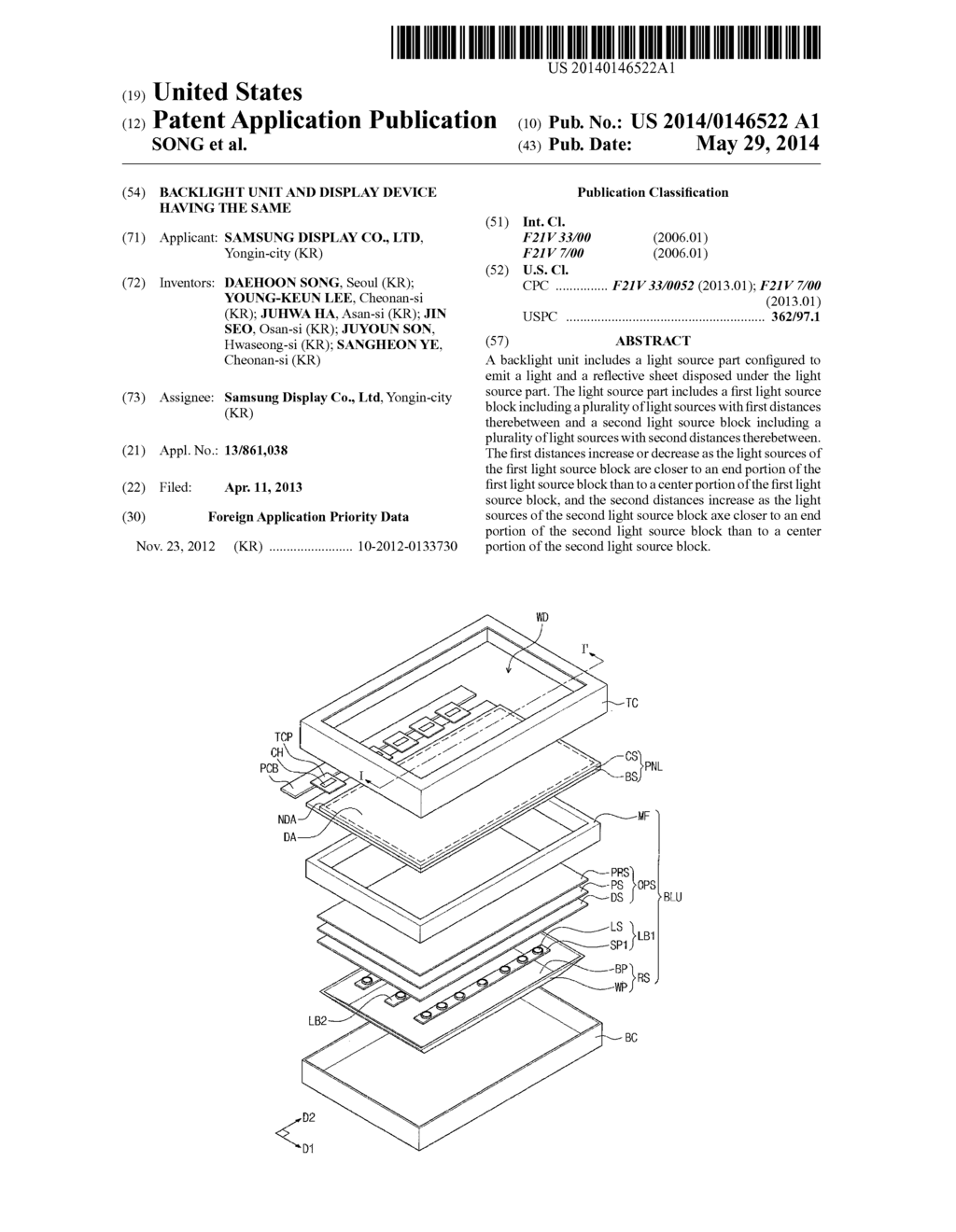 BACKLIGHT UNIT AND DISPLAY DEVICE HAVING THE SAME - diagram, schematic, and image 01