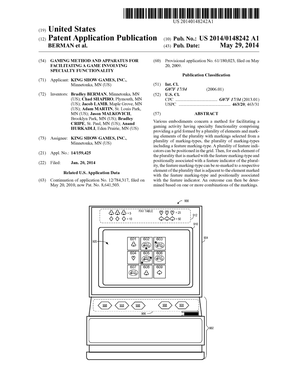 GAMING METHOD AND APPARATUS FOR FACILITATING A GAME INVOLVING SPECIALTY     FUNCTIONALITY - diagram, schematic, and image 01