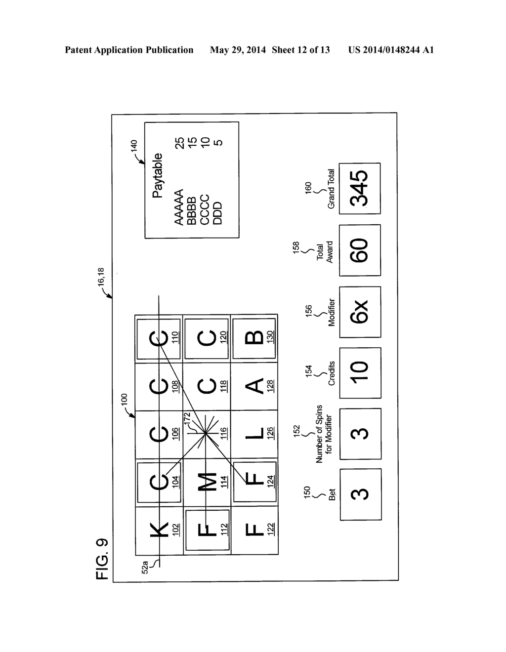 GAMING SYSTEM AND METHOD FOR PROVIDING DESIGNATED SYMBOL DISPLAY AREAS     THAT MODIFY AWARDS - diagram, schematic, and image 13