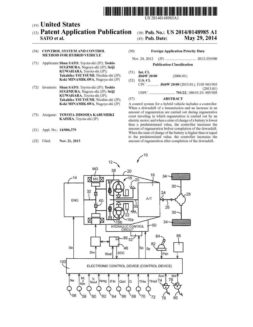 CONTROL SYSTEM AND CONTROL METHOD FOR HYBRID VEHICLE - diagram, schematic, and image 01