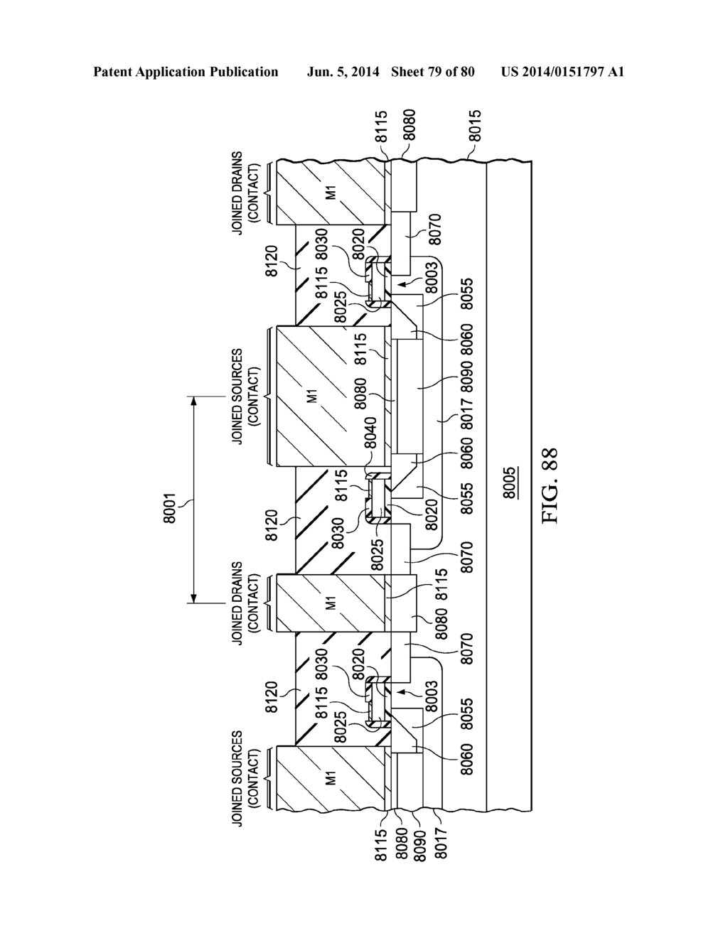 SEMICONDUCTOR DEVICE INCLUDING ALTERNATING SOURCE AND DRAIN REGIONS, AND     RESPECTIVE SOURCE AND DRAIN METALLIC STRIPS - diagram, schematic, and image 80