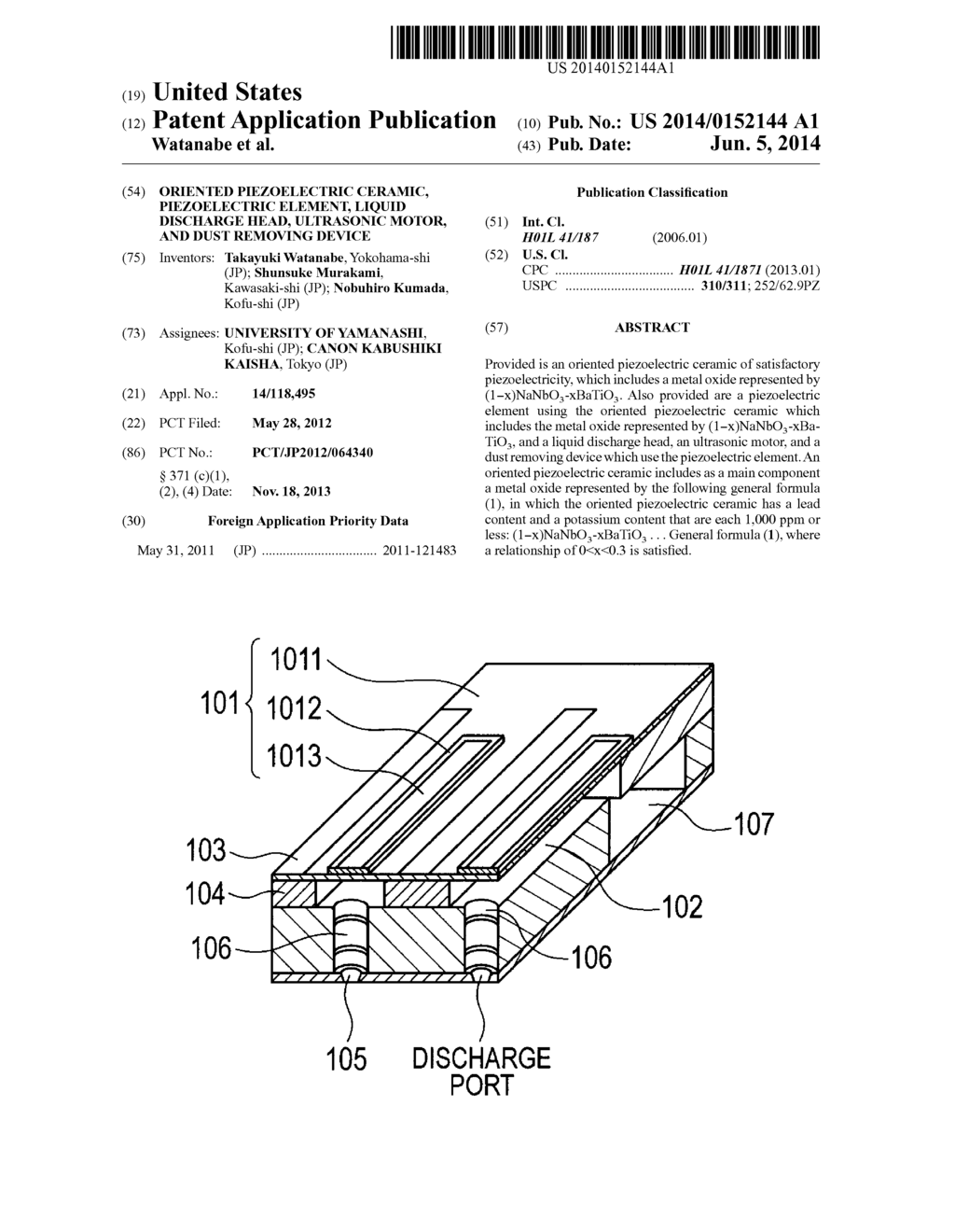 ORIENTED PIEZOELECTRIC CERAMIC, PIEZOELECTRIC ELEMENT, LIQUID DISCHARGE     HEAD, ULTRASONIC MOTOR, AND DUST REMOVING DEVICE - diagram, schematic, and image 01