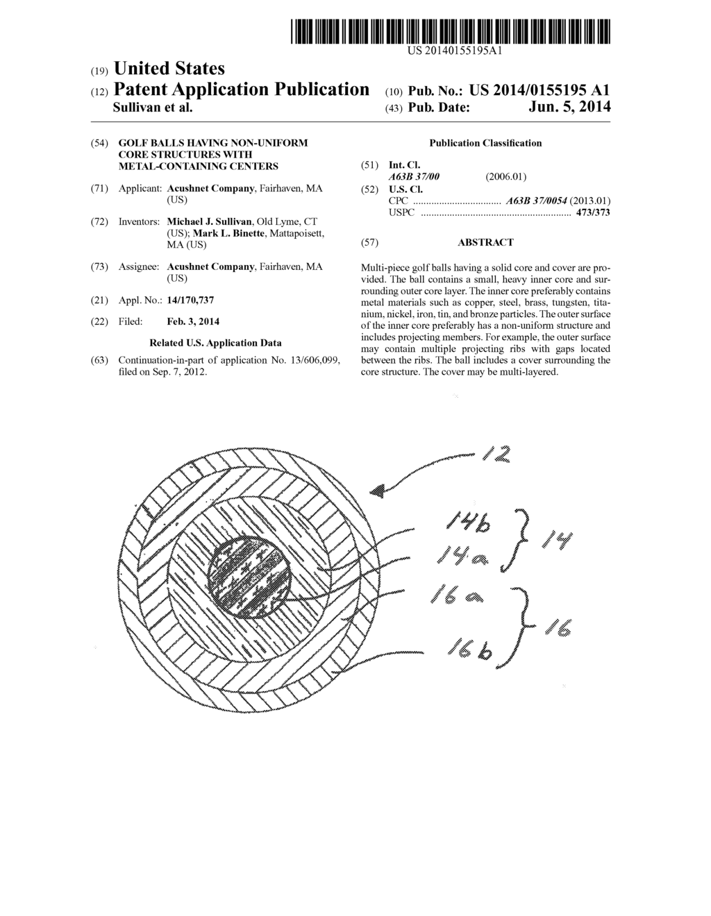 GOLF BALLS HAVING NON-UNIFORM CORE STRUCTURES WITH METAL-CONTAINING     CENTERS - diagram, schematic, and image 01