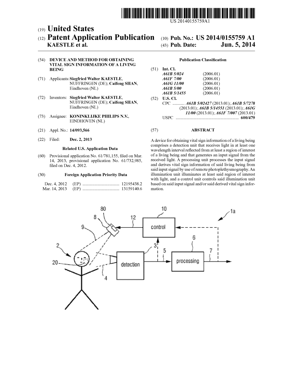 Device and method for obtaining vital sign information of a living being - diagram, schematic, and image 01