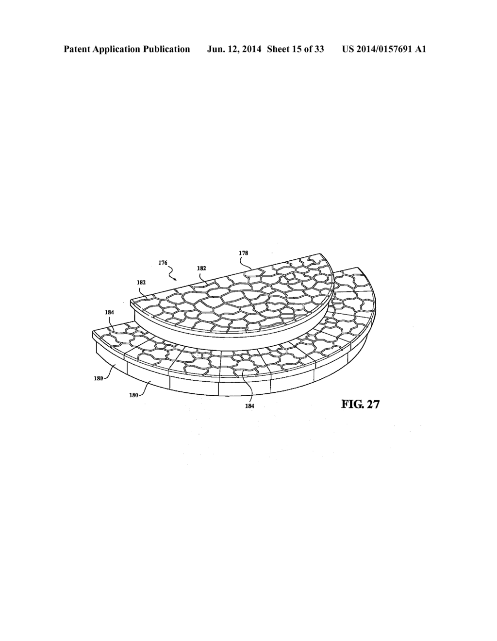 PATIO, PORCH OR WALKWAY ASSEMBLY INCORPORATING A PLURALITY OF BLOCKS AND     INCLUDING ANY COMBINATION OF PRE-CAST AND EXPOSED SURFACED PATTERNS,     INTERIORLY SUPPORTED HEATING PADS AND LED EFFECT LIGHTING - diagram, schematic, and image 16