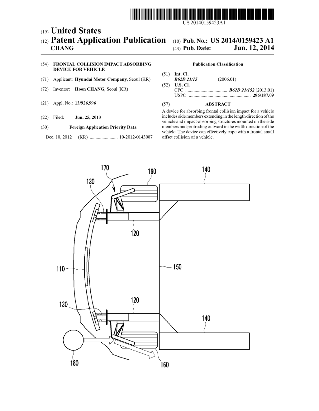 FRONTAL COLLISION IMPACT ABSORBING DEVICE FOR VEHICLE - diagram, schematic, and image 01