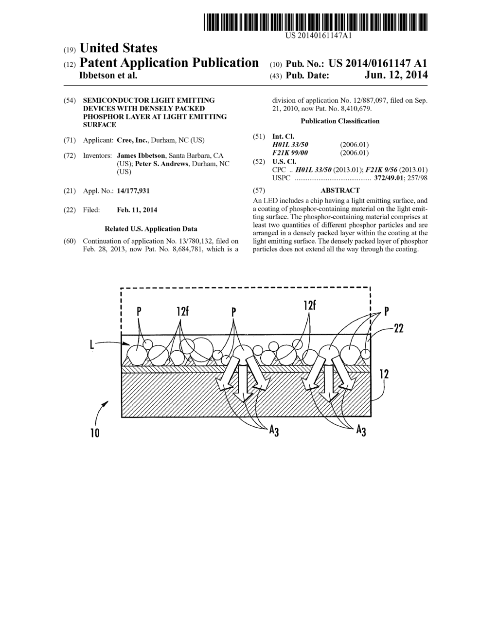 SEMICONDUCTOR LIGHT EMITTING DEVICES WITH DENSELY PACKED PHOSPHOR LAYER AT     LIGHT EMITTING SURFACE - diagram, schematic, and image 01