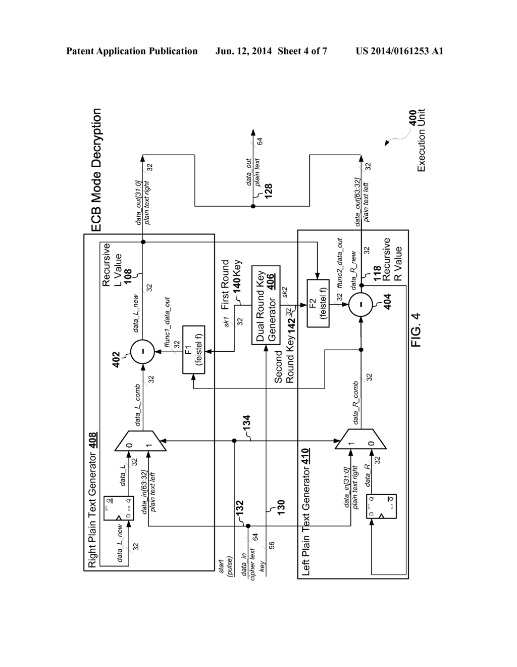 HIGH PERFORMANCE HARDWARE-BASED EXECUTION UNIT FOR PERFORMING C2 BLOCK     CIPHER ENCRYPTION/DECRYPTION - diagram, schematic, and image 05