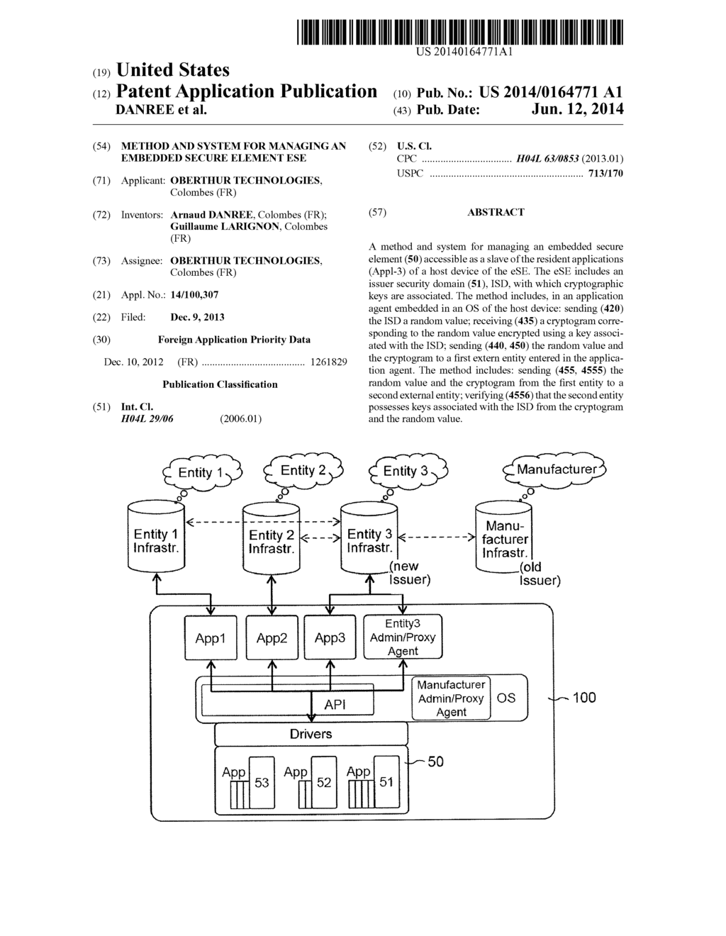 METHOD AND SYSTEM FOR MANAGING AN EMBEDDED SECURE ELEMENT eSE - diagram, schematic, and image 01