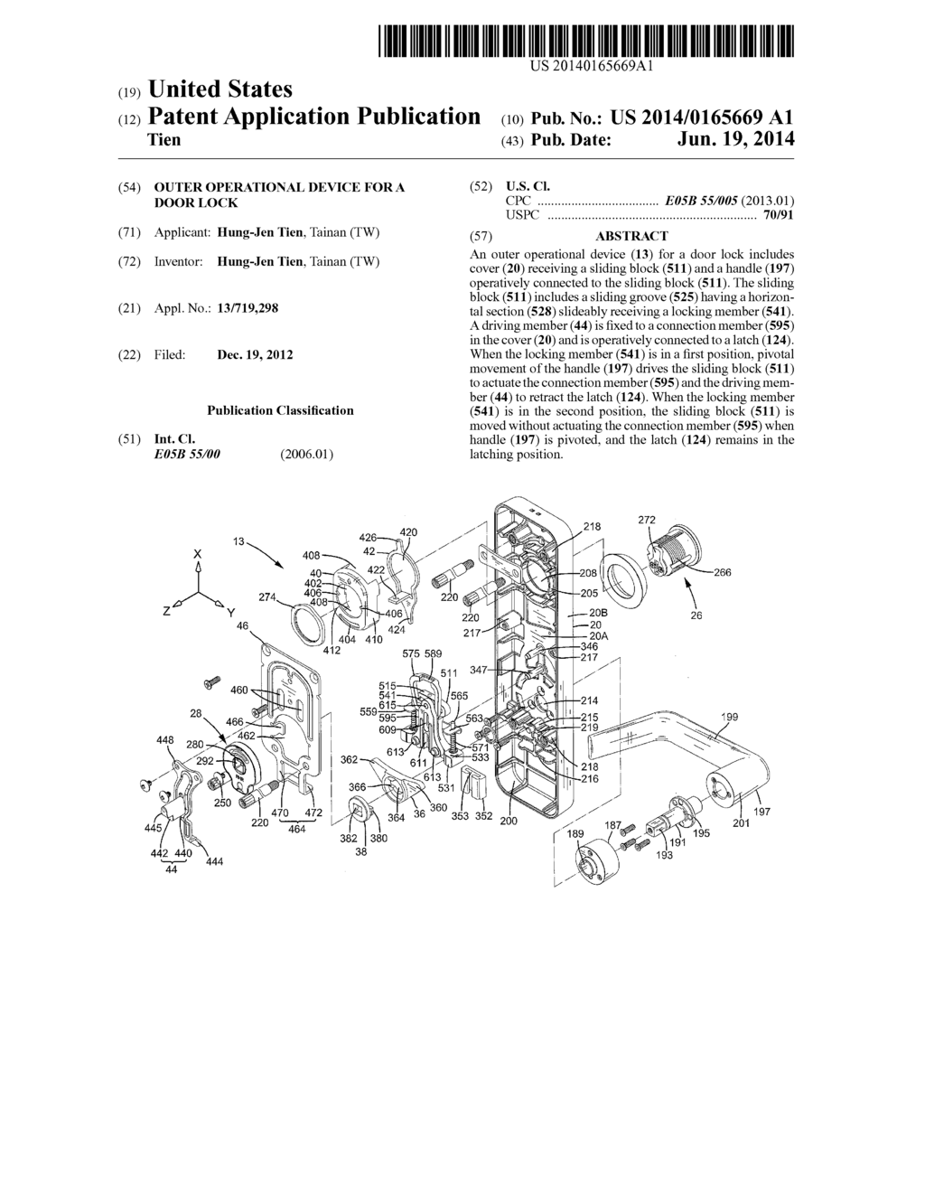 Outer Operational Device for a Door Lock - diagram, schematic, and image 01